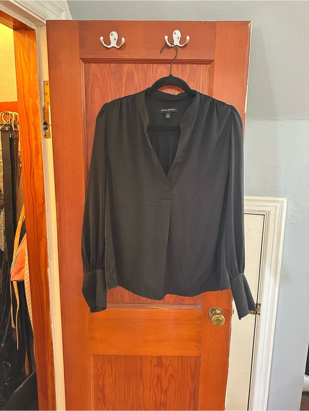 Banana Republic Black V-Neck Long Sleeve Blouse with Cuff Detail